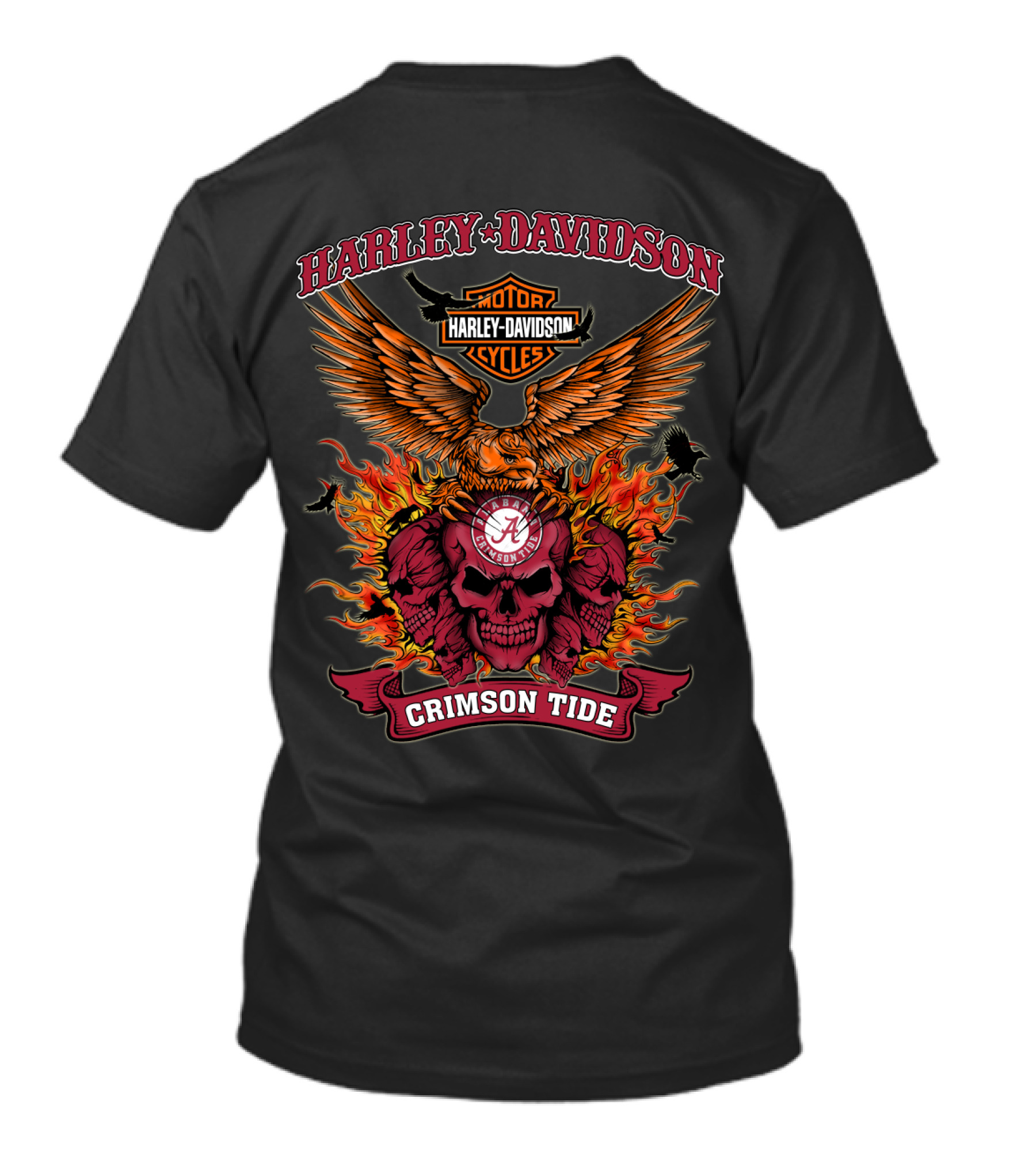 Harley Davidson Alabama Crimson Tide Flames And Eagle T-Shirt