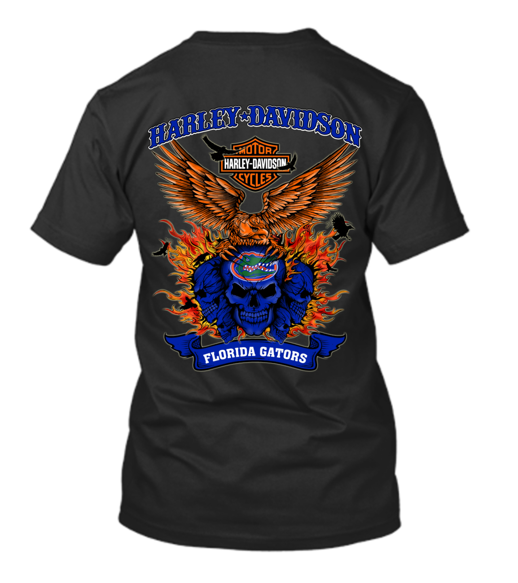 Harley Davidson Motorcycles Florida Gators Eagle Skull Flames T-Shirt