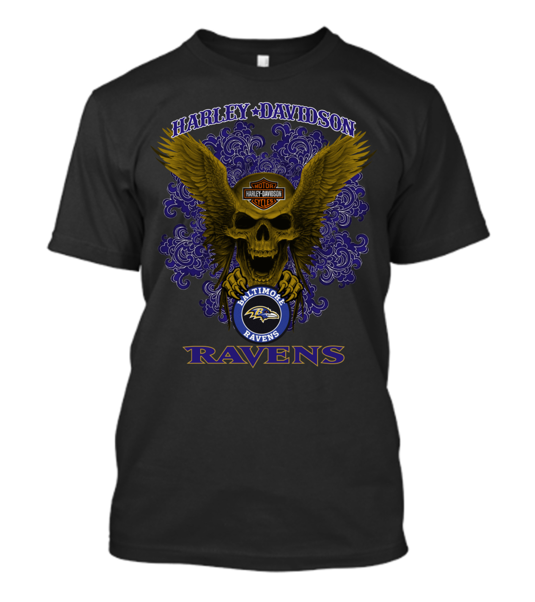 Harley Davidson Baltimore Ravens Nfl Skull Wings Ravens T-Shirt