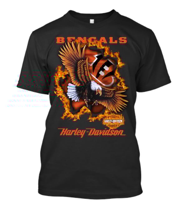 Bengals Harley Davidson Cincinnati Nfl 84 Eagle Flame T-Shirt