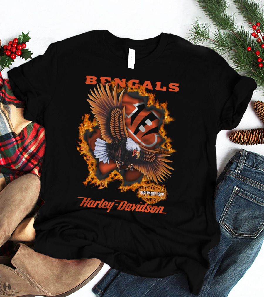 Bengals Harley Davidson Cincinnati Nfl 84 Eagle Flame T-Shirt