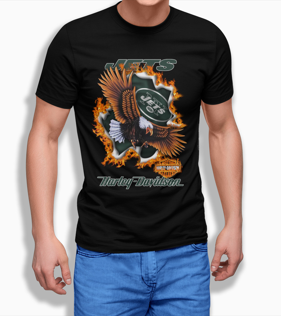 Harley Davidson New York Jets Eagle Flame Nfl 84 T-Shirt