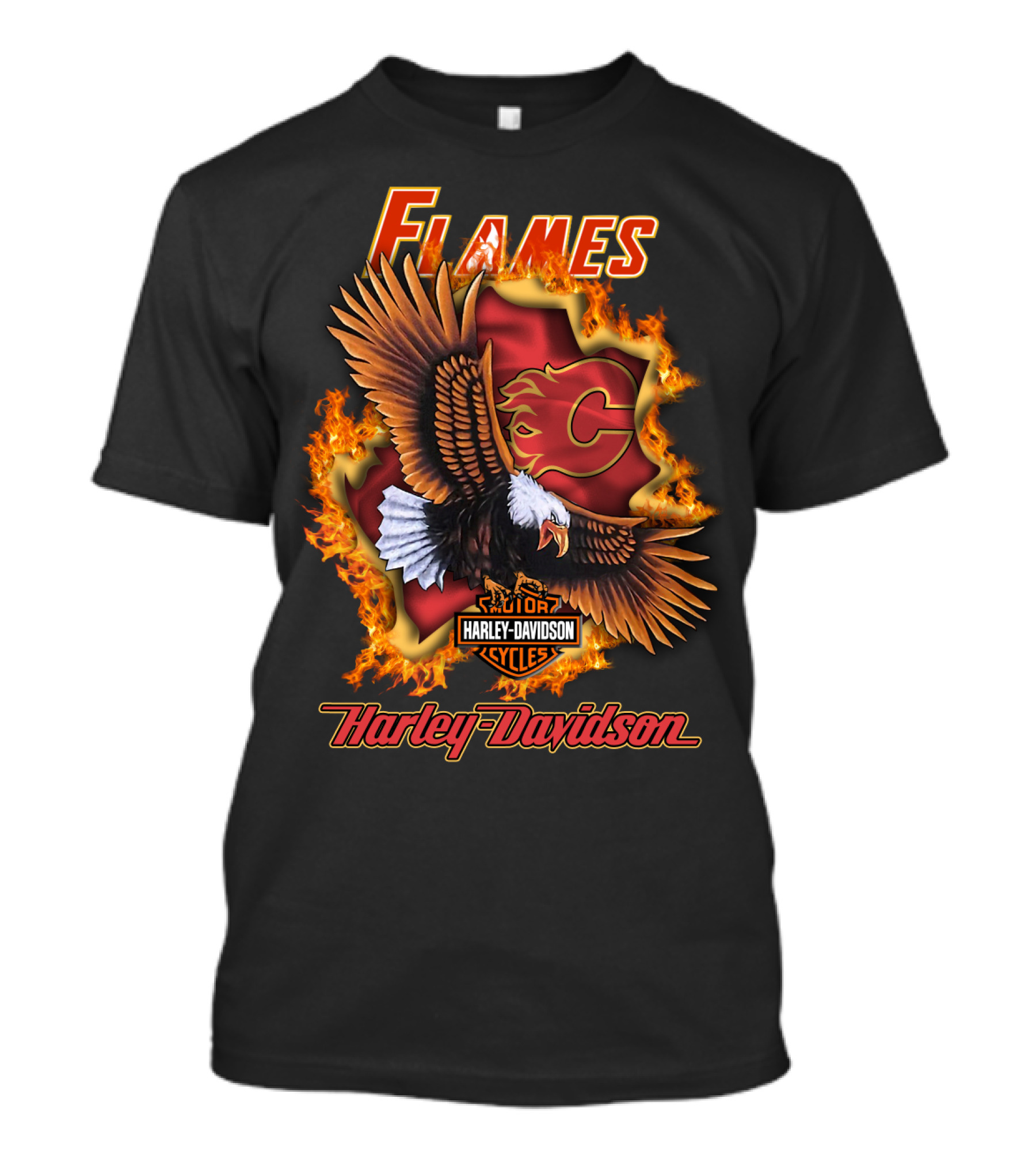 Harley Davidson Flames Nhl Calgary Flames Eagle T-Shirt