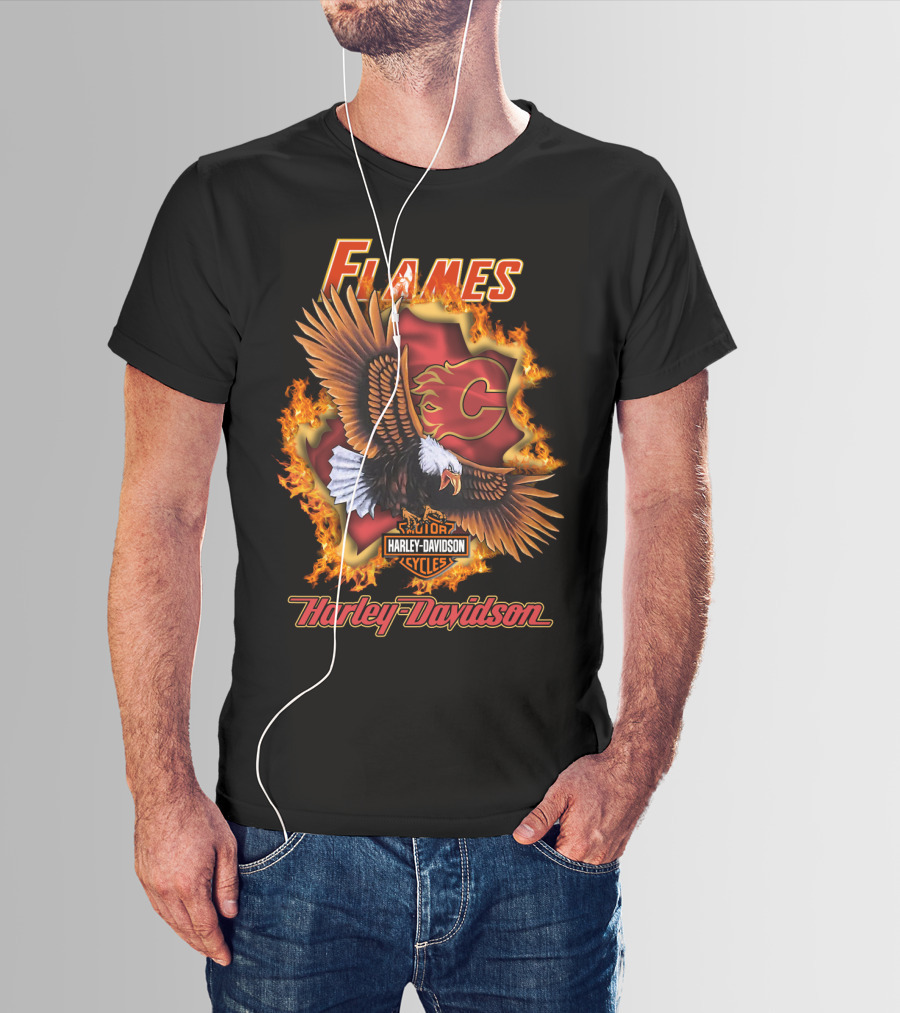 Harley Davidson Flames Nhl Calgary Flames Eagle T-Shirt