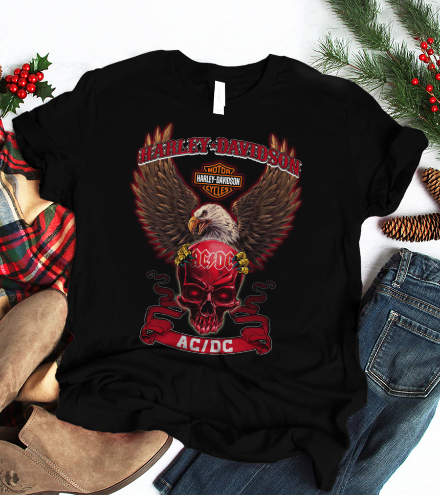Harley Davidson Ac/Dc Motorcycles Eagle And Skull T-Shirt