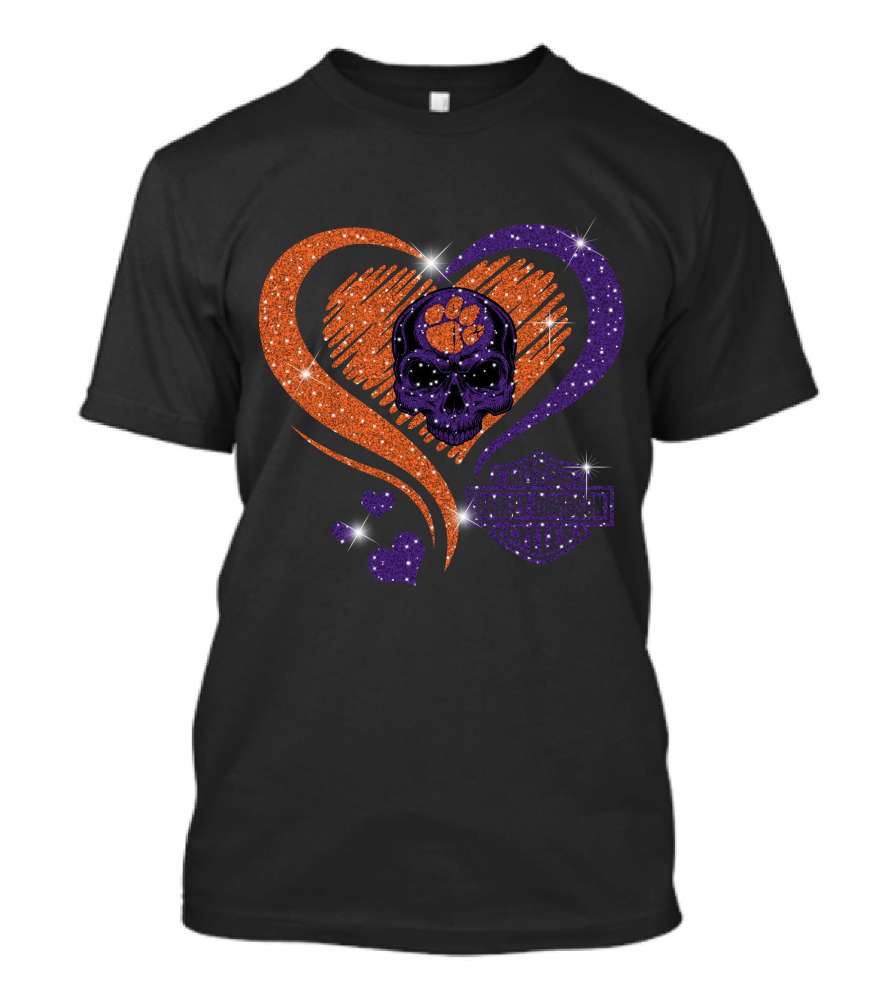 Clemson Tigers Harley Davidson Skull Heart T-Shirt