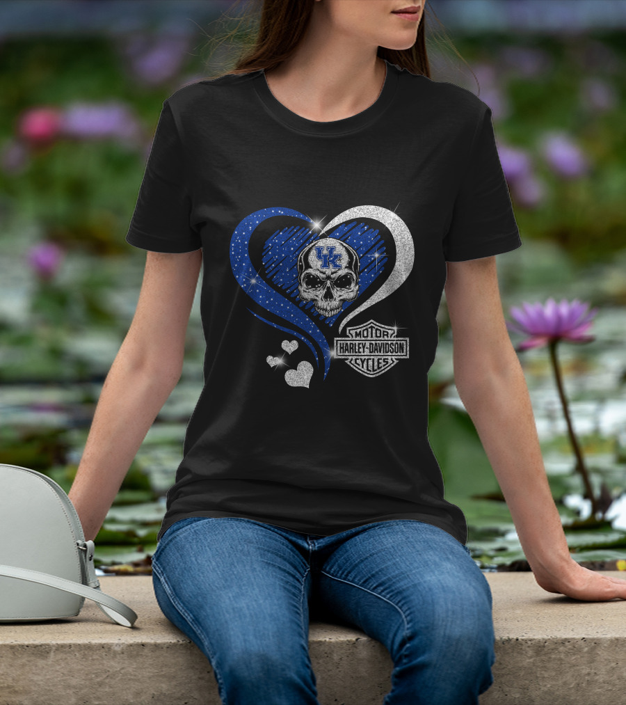 Kentucky Wildcats Skull Heart Harley Davidson Motor Cycles T-Shirt
