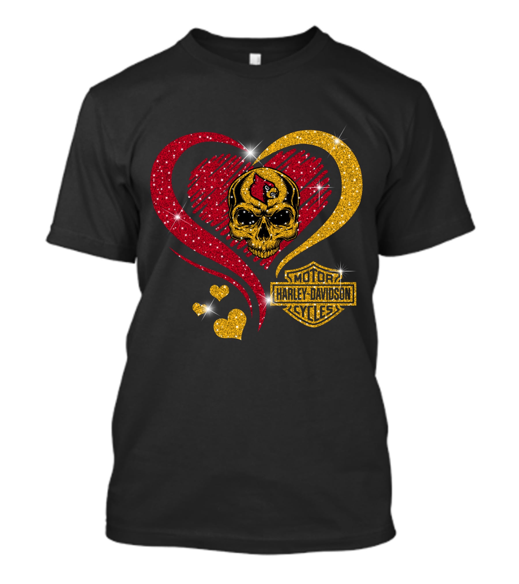 Ncaa Louisville Cardinals Skull Heart Harley Davidson Cycles T-Shirt
