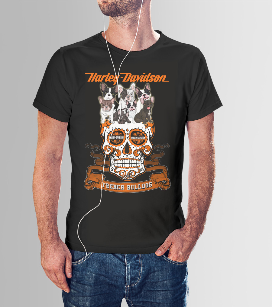 Harley Davidson French Bulldog Sugar Skull Motif T-Shirt