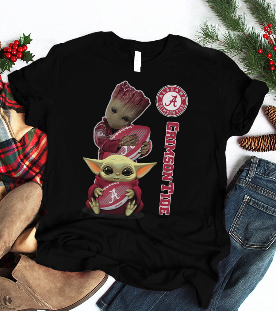 Alabama Crimson Tide Groot Baby Yoda Football T-Shirt