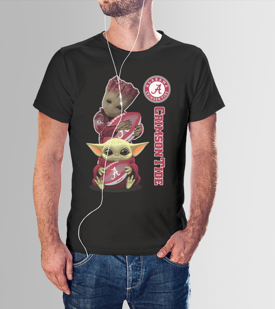 Alabama Crimson Tide Groot Baby Yoda Football T-Shirt