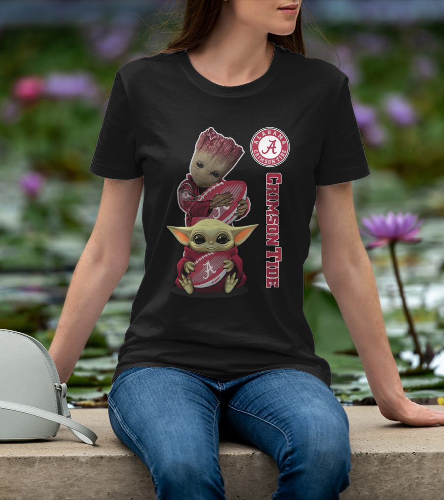 Alabama Crimson Tide Groot Baby Yoda Football T-Shirt