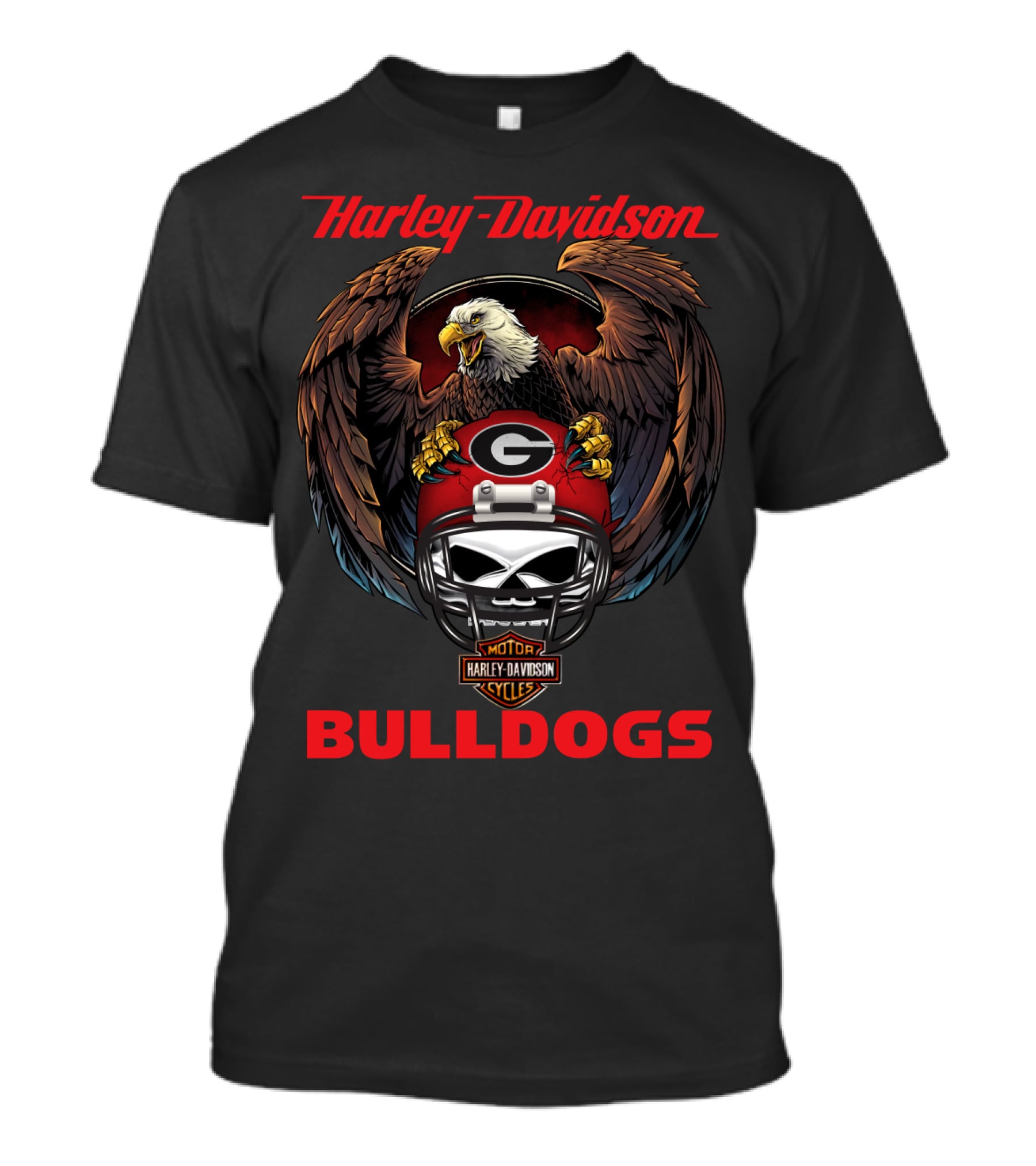 Harley Davidson Bulldogs Ncaa Georgia Bulldogs Bald Eagle Helmet T-Shirt