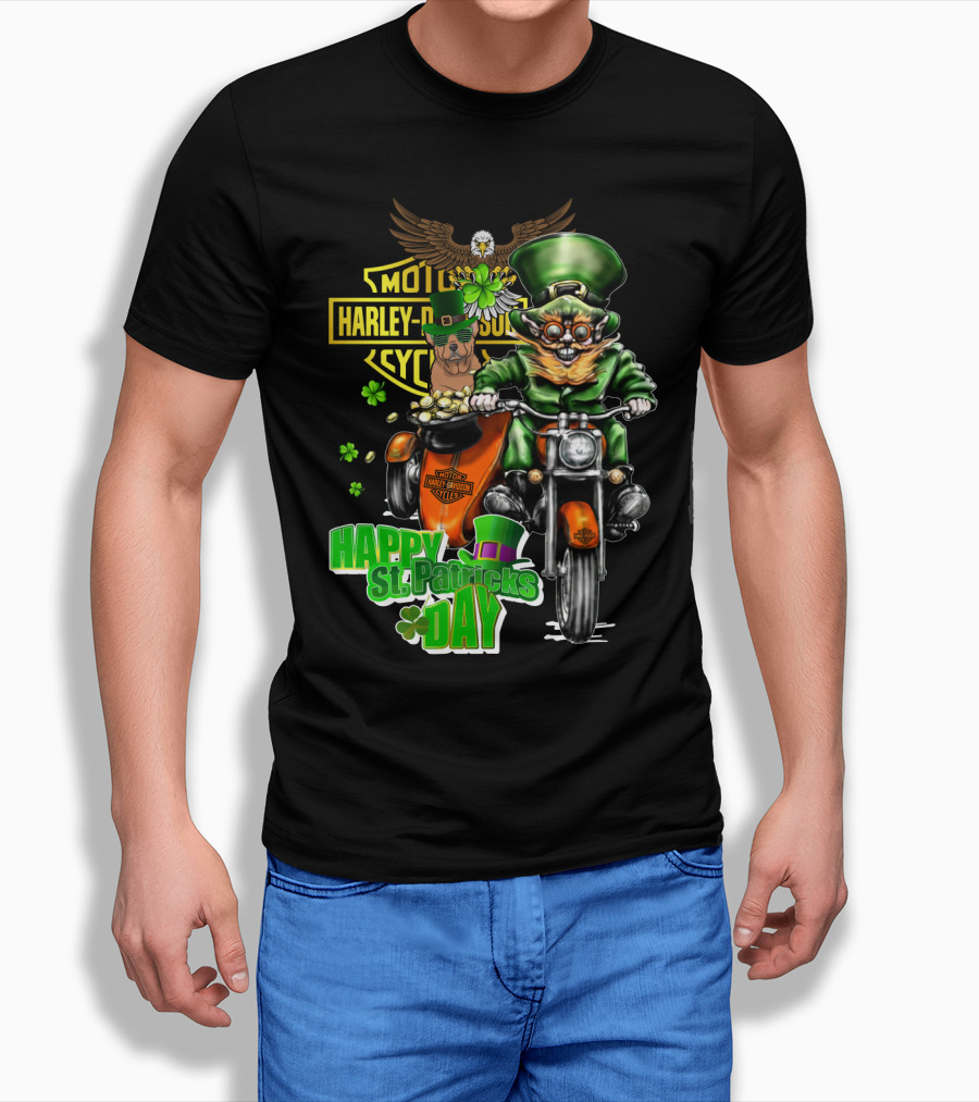 Harley Davidson Happy St. Patrick's Day Motorcycle Leprechaun T-Shirt