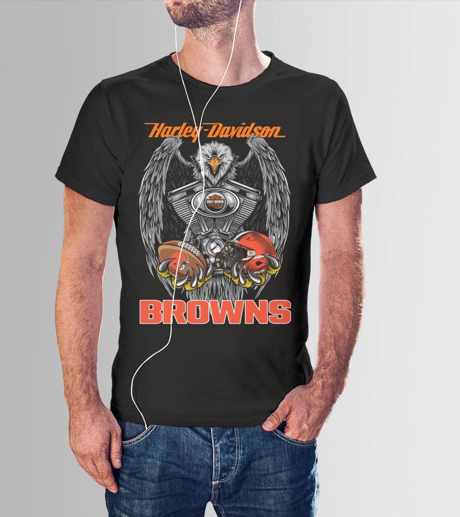 Harley Davidson Browns Eagle Engine Football Helmet T-Shirt