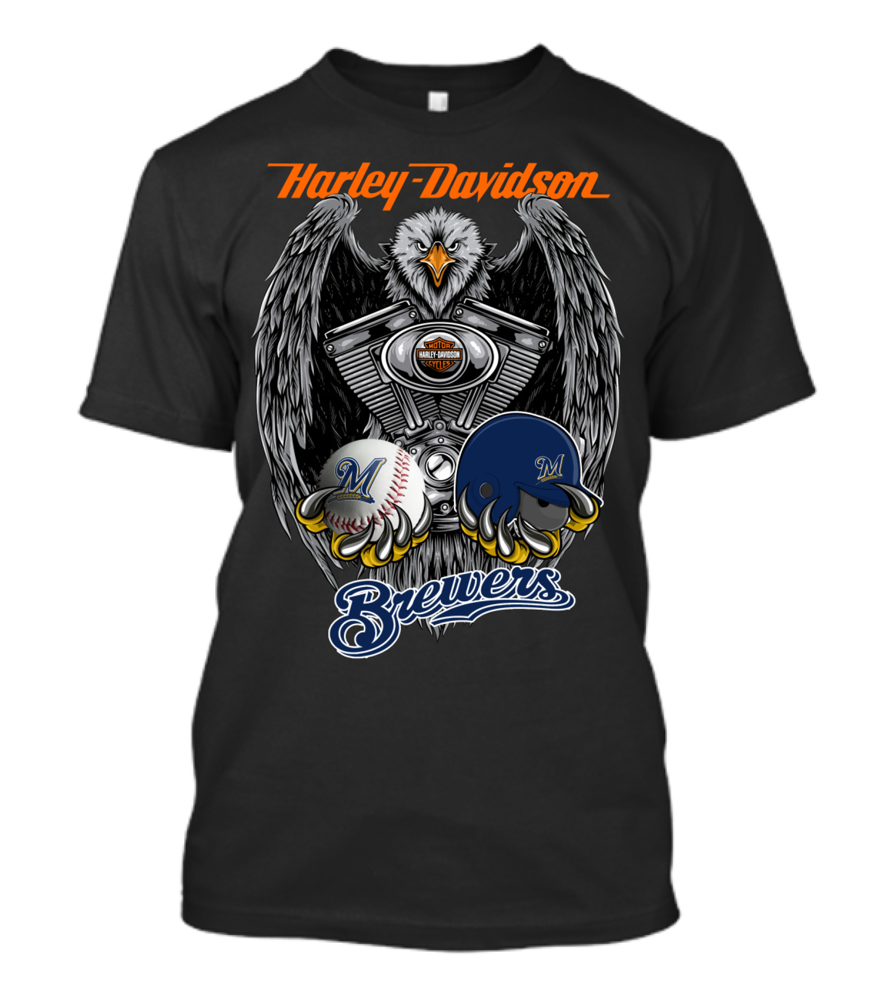 Harley Davidson Milwaukee Brewers Eagle Baseball Engine T-Shirt