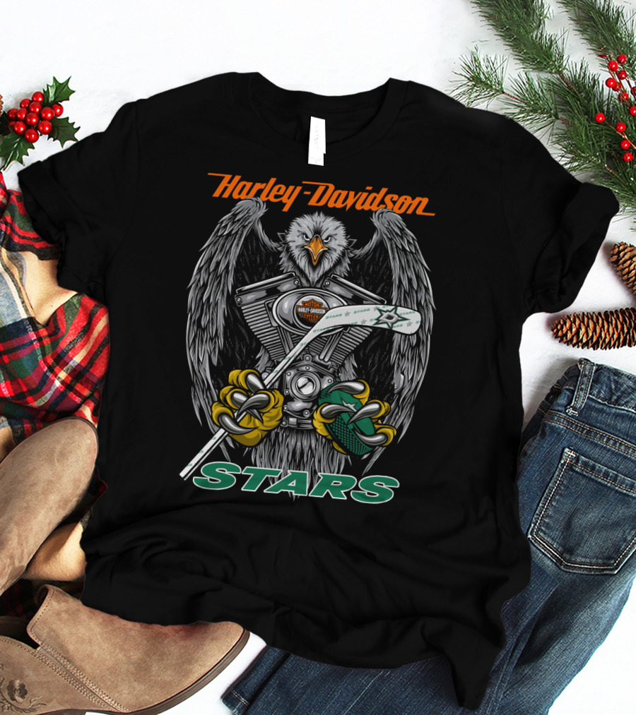Harley Davidson Eagle With Hockey Stick And Stars T-Shirt