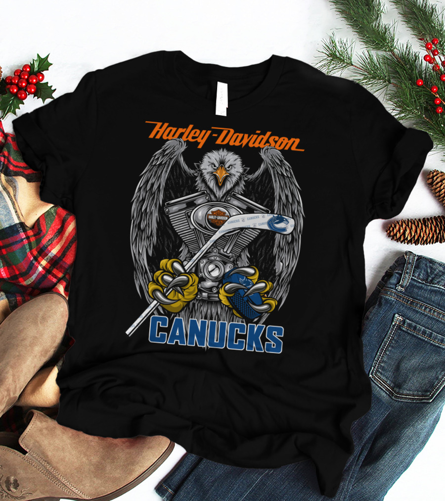 Harley Davidson Canucks Nhl Eagle Hockey Engine T-Shirt