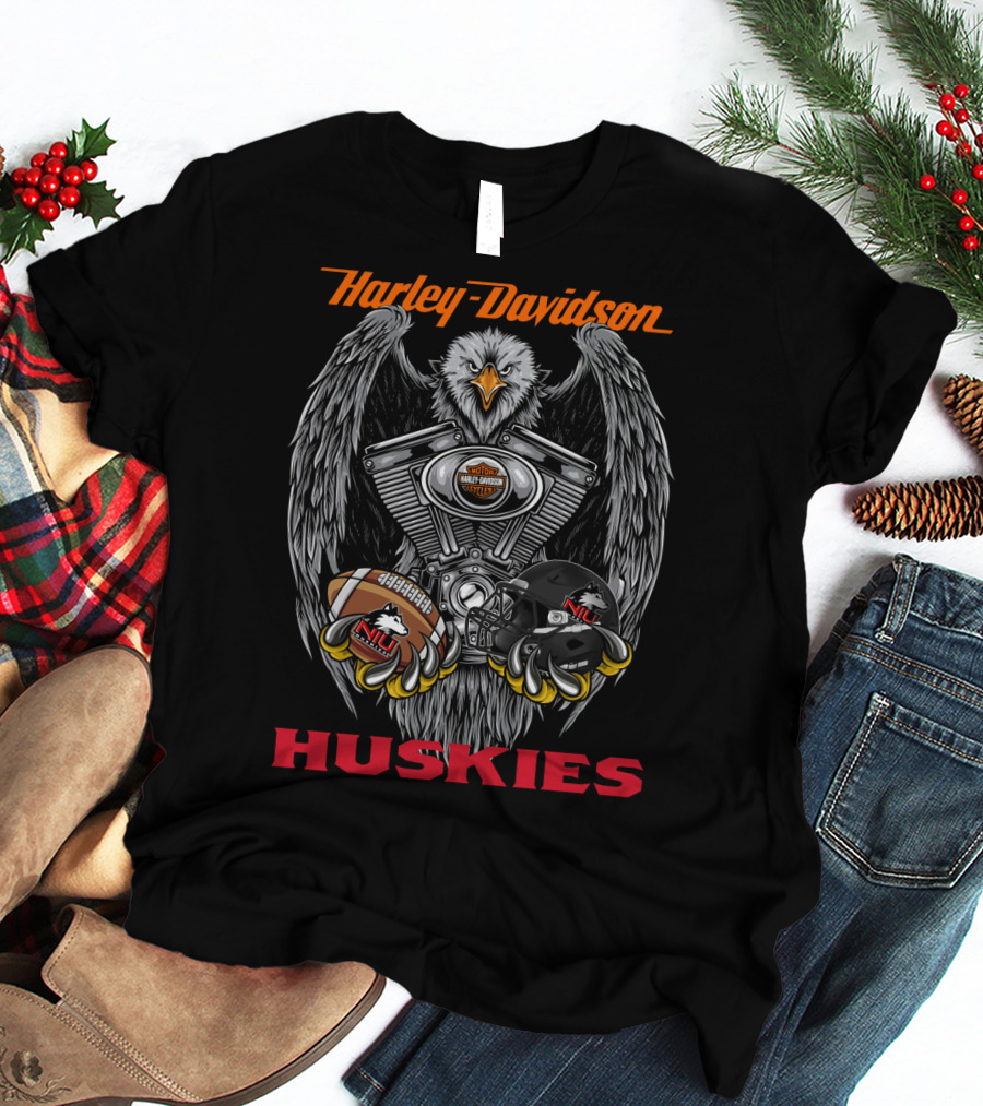 Harley Davidson Huskies Niu Football Motor Eagle T-Shirt