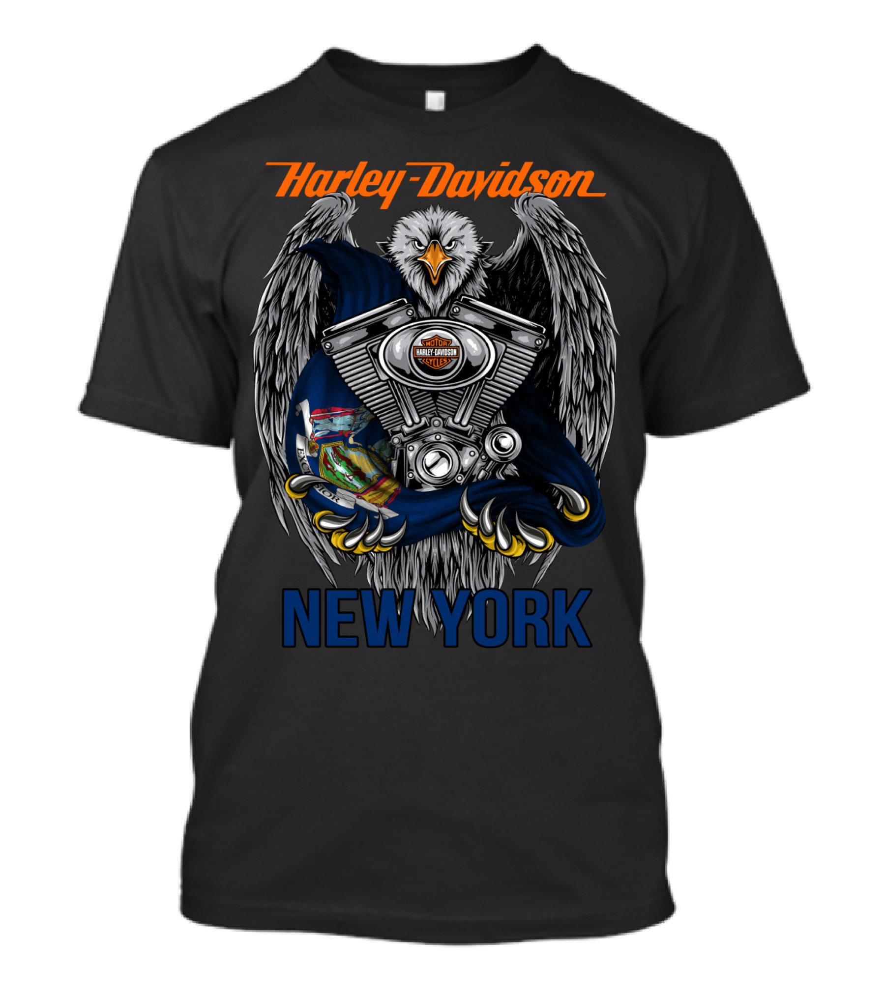Harley Davidson New York Eagle And Engine Artwork T-Shirt