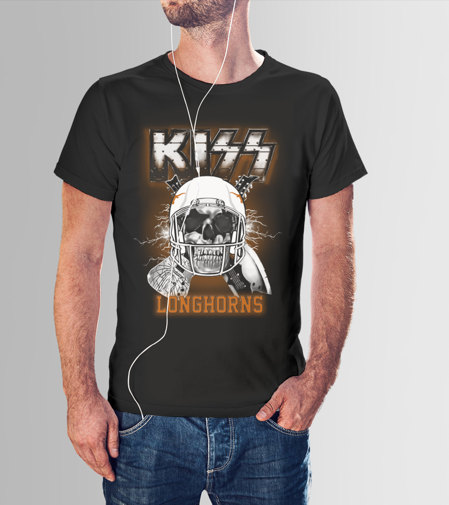 Kiss Longhorns Skull Helmet Ncaa Football T-Shirt