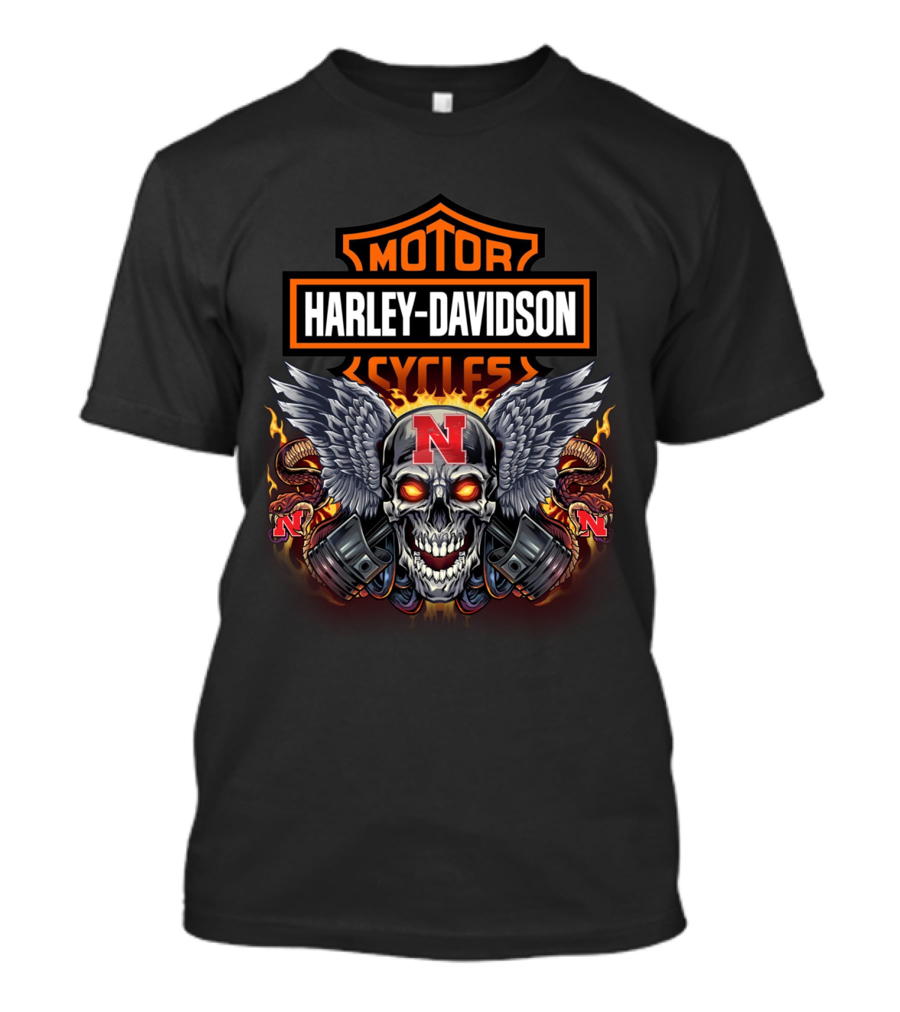 Harley Davidson Motor Cycles N Skull Wings Flames T-Shirt