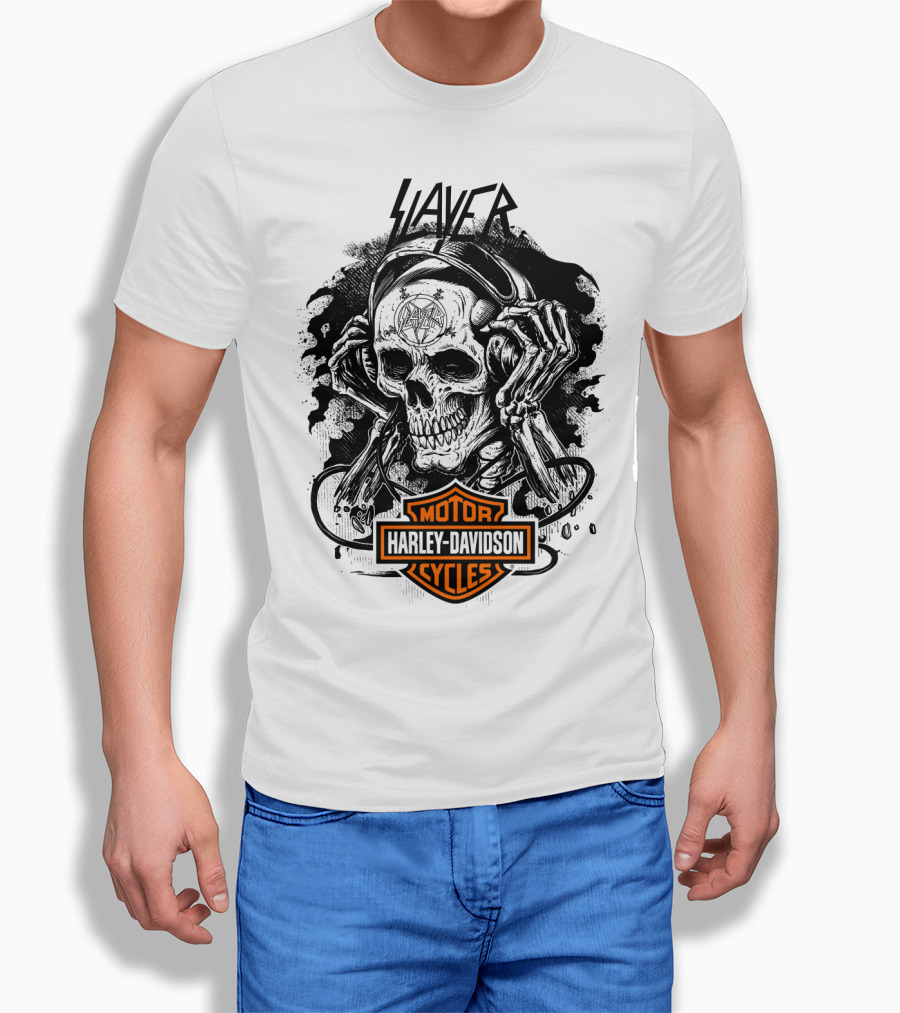 Slayer Skull With Harley Davidson Motorcycles T-Shirt