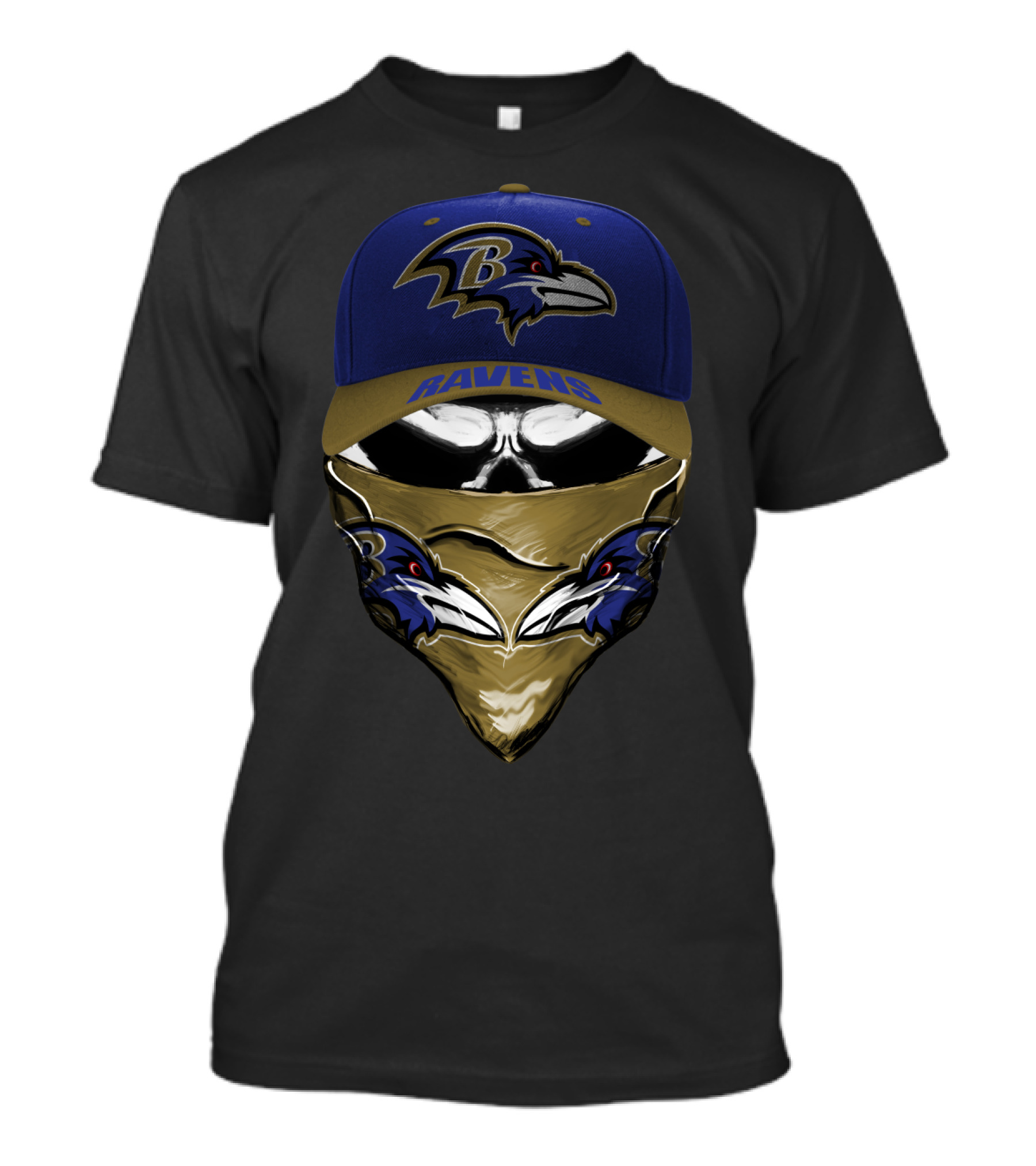 Baltimore Ravens Cap And Bandana With Skull T-Shirt