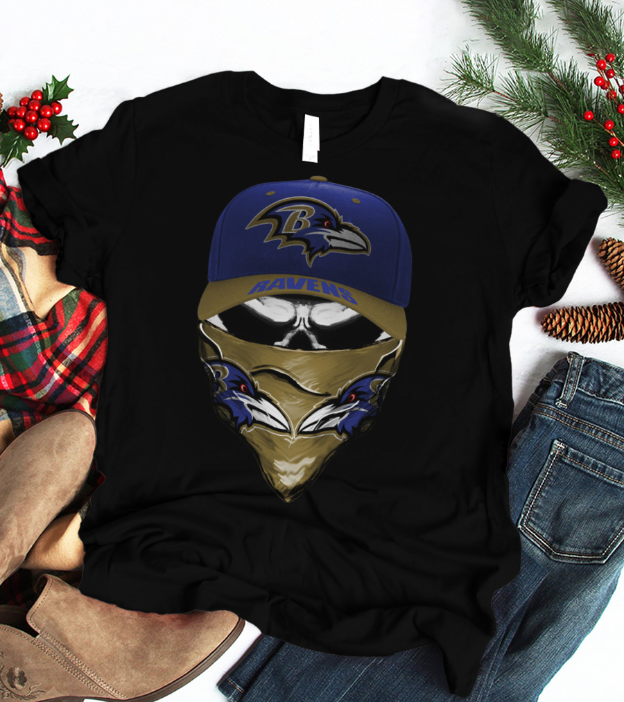 Baltimore Ravens Cap And Bandana With Skull T-Shirt