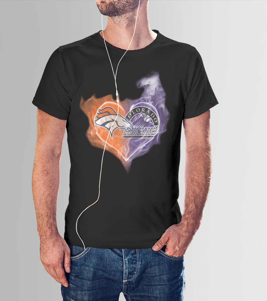 Broncos Colorado Rockies Heart Logo NFL MLB Smoke T-Shirt