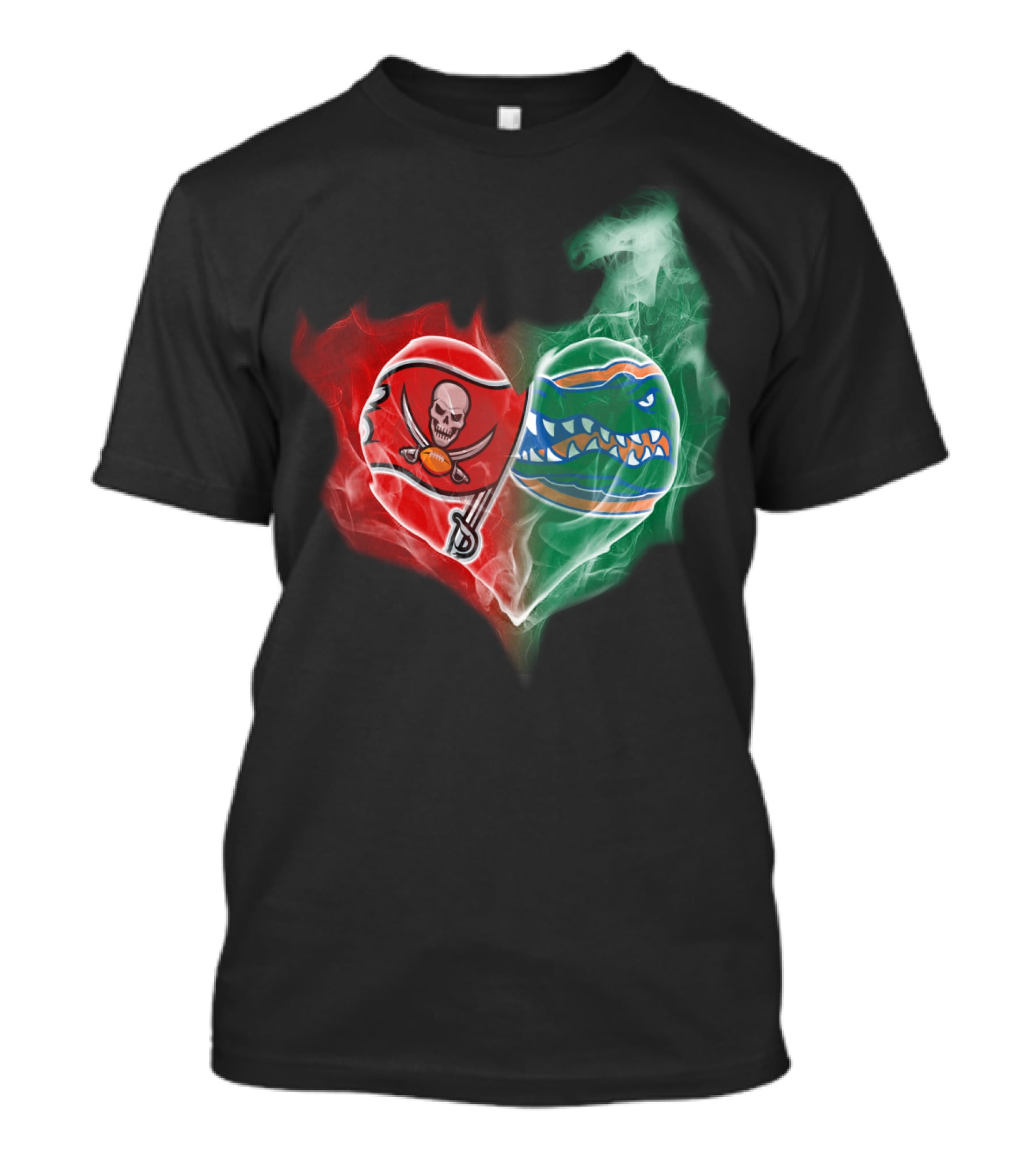 Buccaneers And Florida Gators Heart Smoke Logo Combination T-Shirt