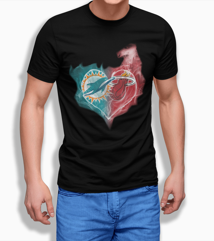 Dolphins Miami Heat Heart Logo Fusion T-Shirt