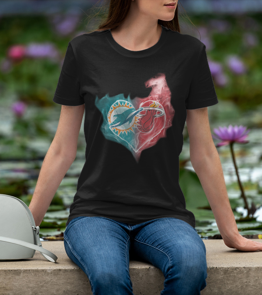 Dolphins Miami Heat Heart Logo Fusion T-Shirt