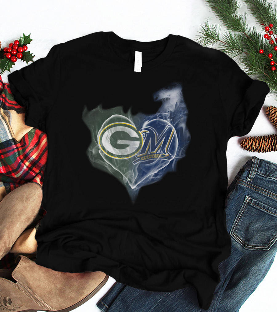 Green Bay Packers Milwaukee Brewers Heart T-Shirt