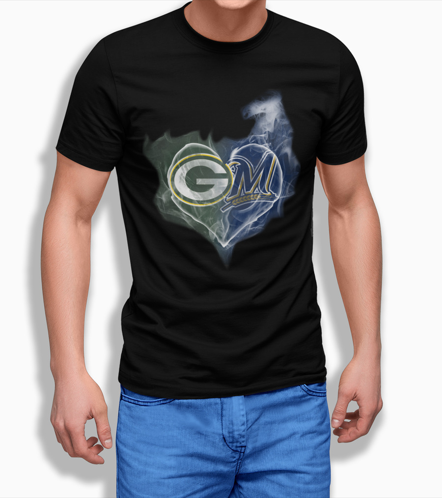 Green Bay Packers Milwaukee Brewers Heart T-Shirt