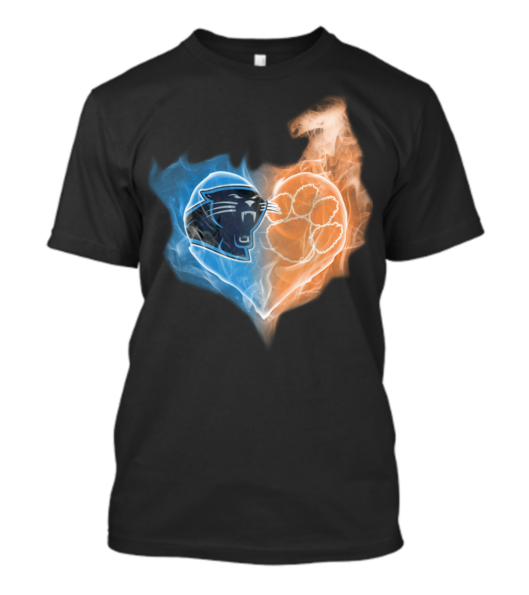 Carolina Panthers Clemson Tigers Heart Logo Fire And Ice T-Shirt