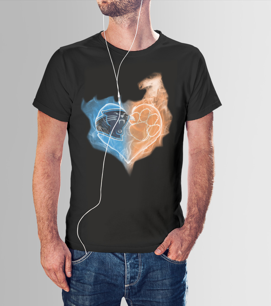 Carolina Panthers Clemson Tigers Heart Logo Fire And Ice T-Shirt