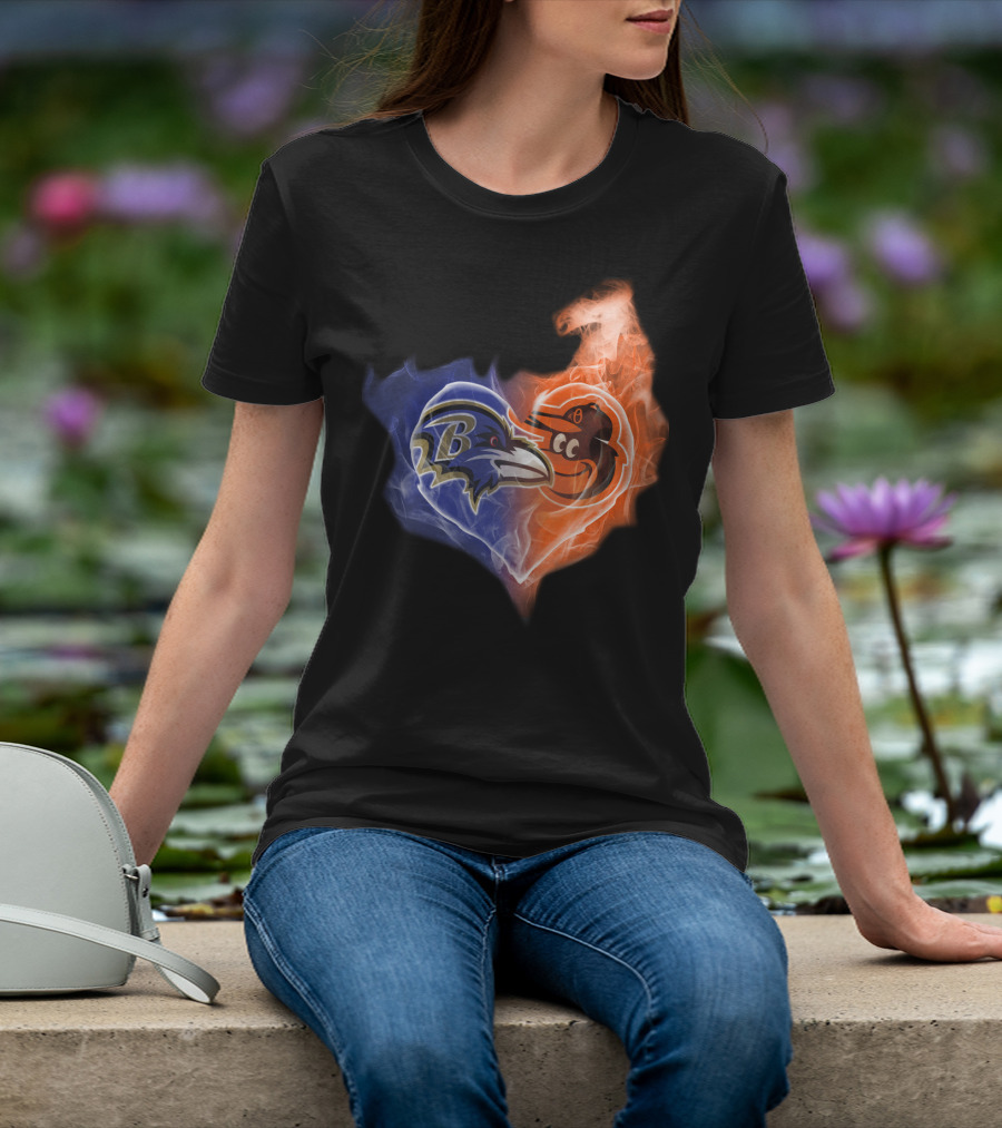 Baltimore Ravens Orioles Heart Flame T-Shirt