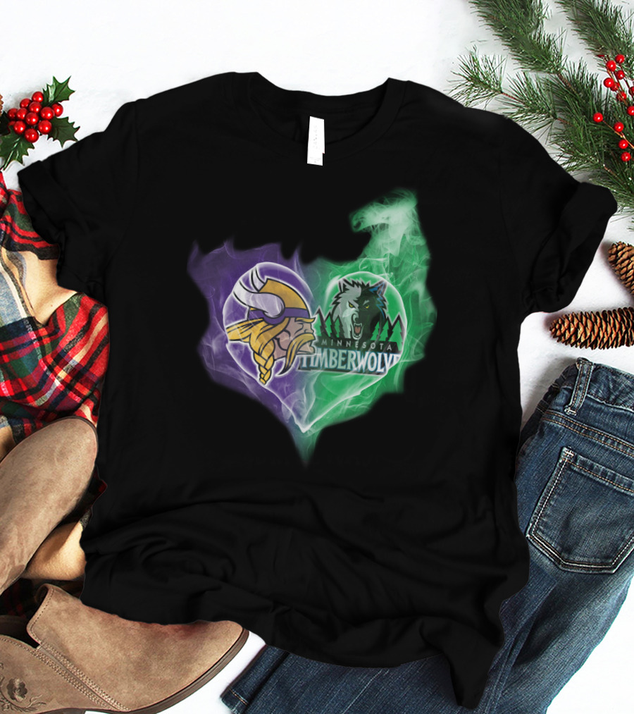 Vikings Minnesota Timberwolves Heart Logo Fusion T-Shirt