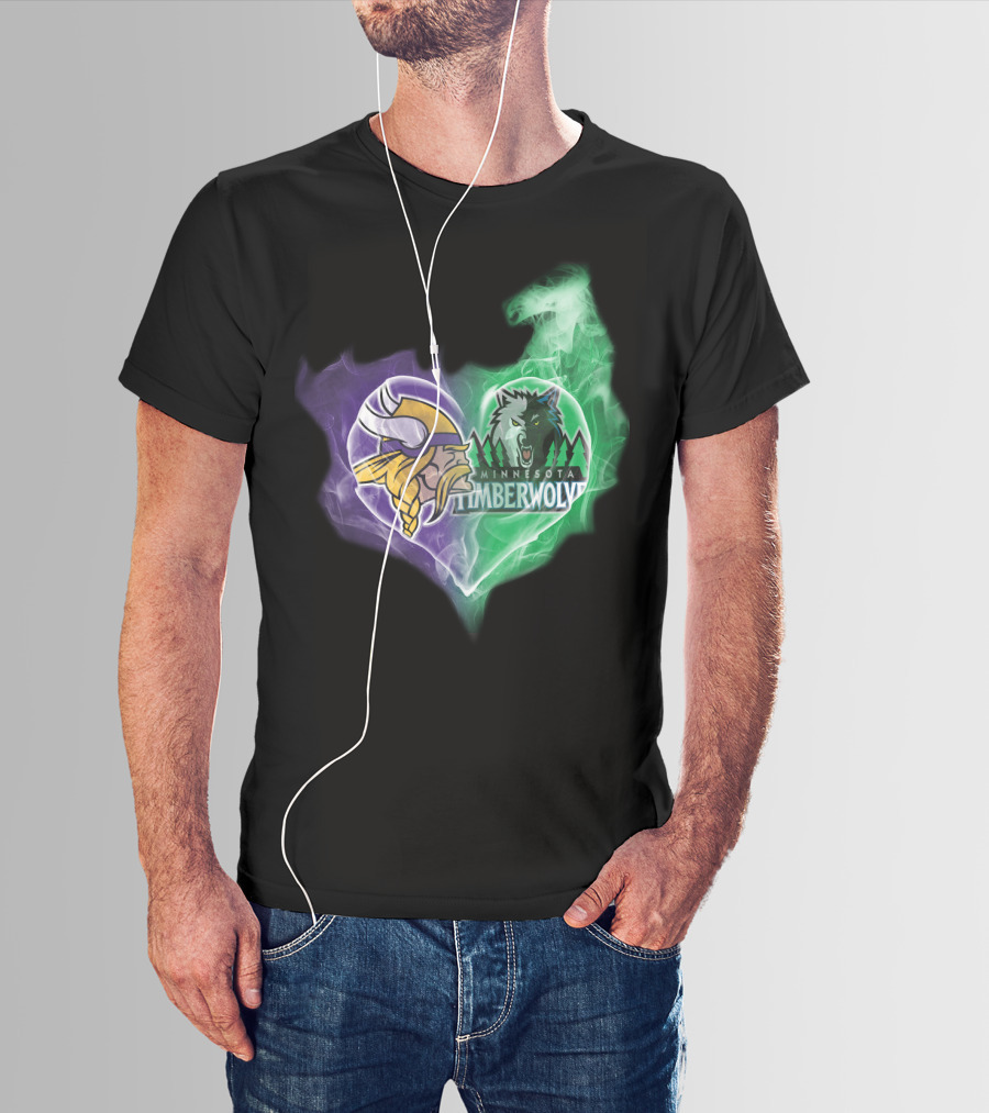Vikings Minnesota Timberwolves Heart Logo Fusion T-Shirt