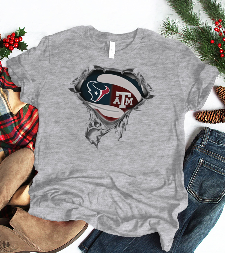 Texans A&M Aggies Logo Fusion Superhero Symbol T-Shirt