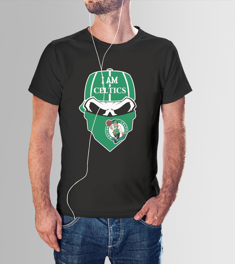 I Am Celtics Boston Celtics Skull Logo Green Cap Bandana T-Shirt