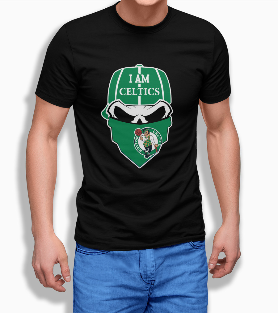 I Am Celtics Boston Celtics Skull Logo Green Cap Bandana T-Shirt