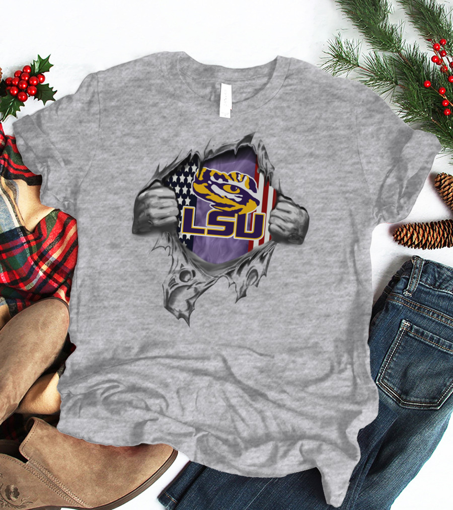 Lsu Tigers American Flag Rip Effect T-Shirt