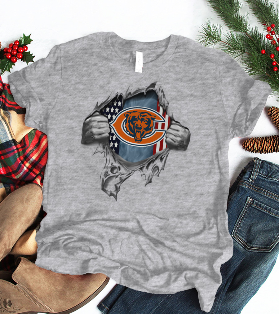 Chicago Bears American Flag Tear T-Shirt