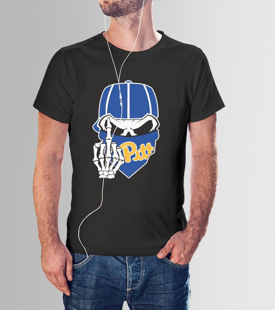 Pitt Panthers Skull Skeleton Hand T-Shirt