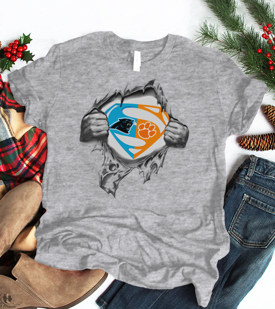 Carolina Panthers Clemson Tigers Superman Logo Combination T-Shirt