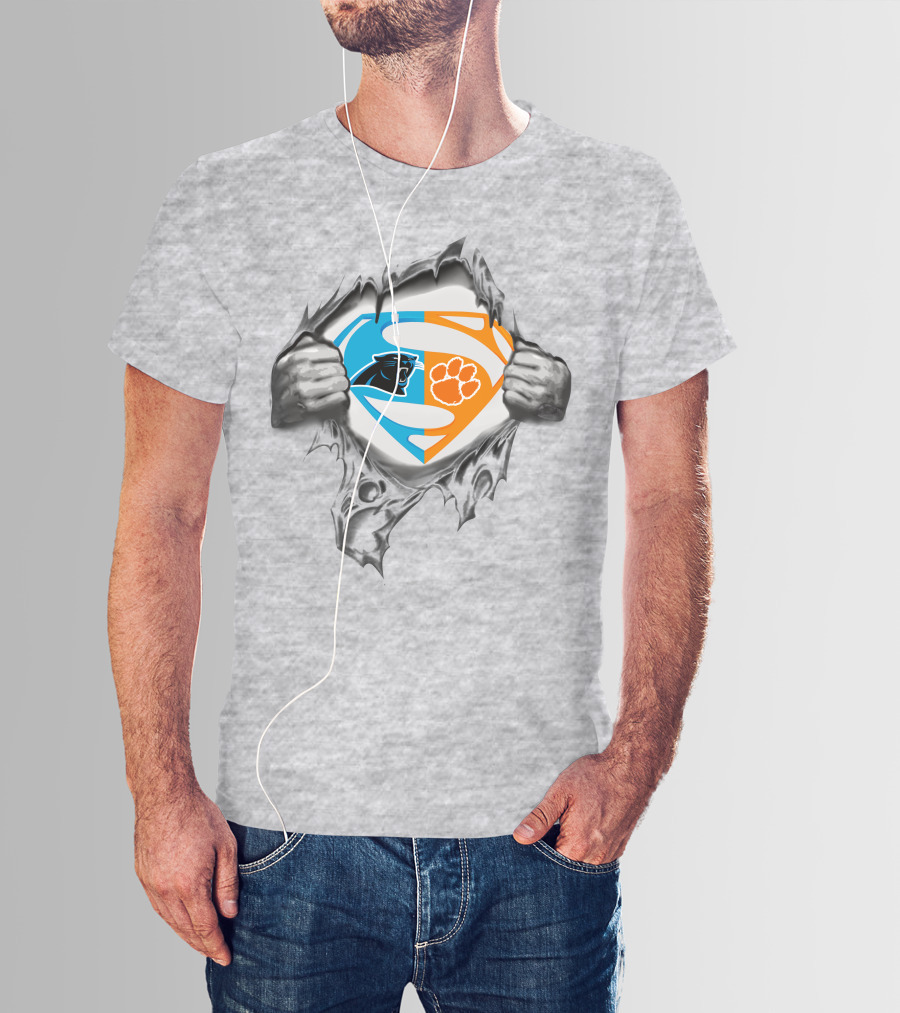 Carolina Panthers Clemson Tigers Superman Logo Combination T-Shirt
