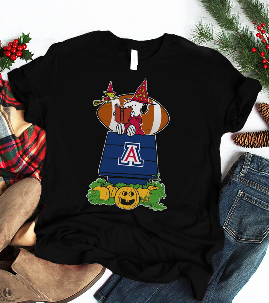 Arizona Wildcats Snoopy Halloween Football Pumpkin Scene T-Shirt