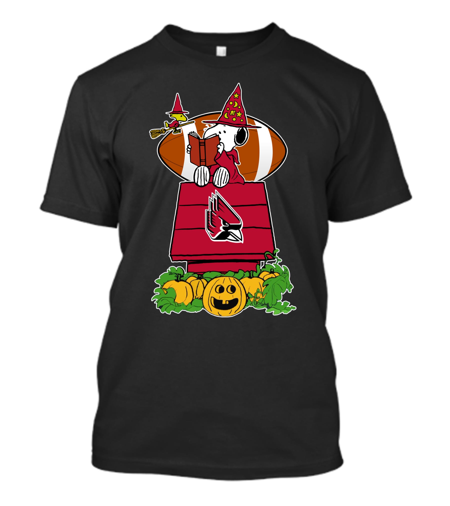 Ball State Cardinals Snoopy Halloween Great Pumpkin Patch Football Doghouse T-Shirt